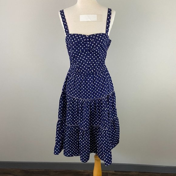 CRANSTON PRINT WORKS Blue & White Fit And Flare Leaf Print Dress - Picture 2 of 13